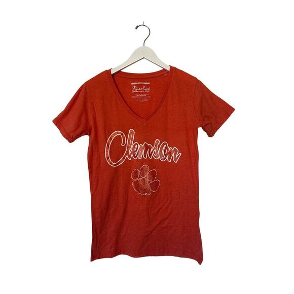 None Tops - Clemson Football Size XL Stretch Women Official Tee White and Orange Tiger Paw